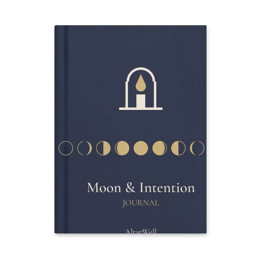 AltarWell Moon & Intention Journal, navy hardcover with gold moon phases, front cover