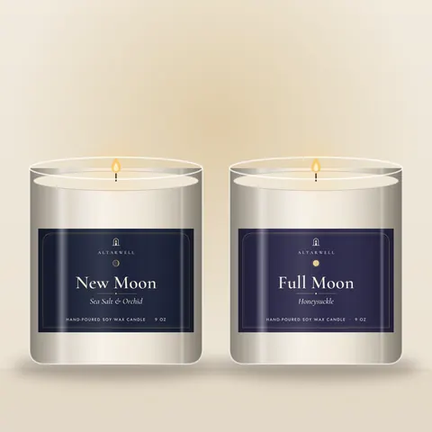 AltarWell Moon Pair gift set: New Moon and Full Moon candles in 9 oz glass jars